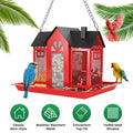 Metal Hanging Bird Feeder House Classic Barn Bird Feeder House Iron Hanging Outdoor Feeder With Visible Window And Lift Top Lid 15.75in Hanging Length