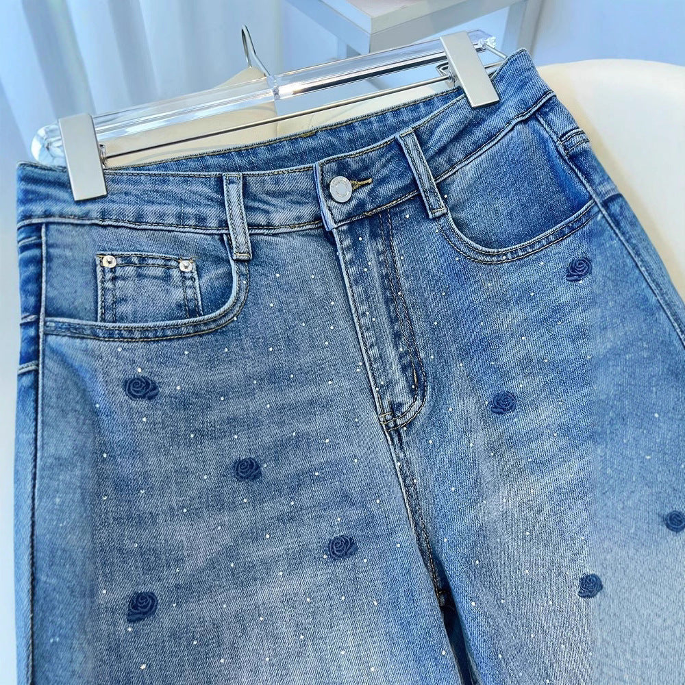 Jeans brodés et en Strass brodés de style américain