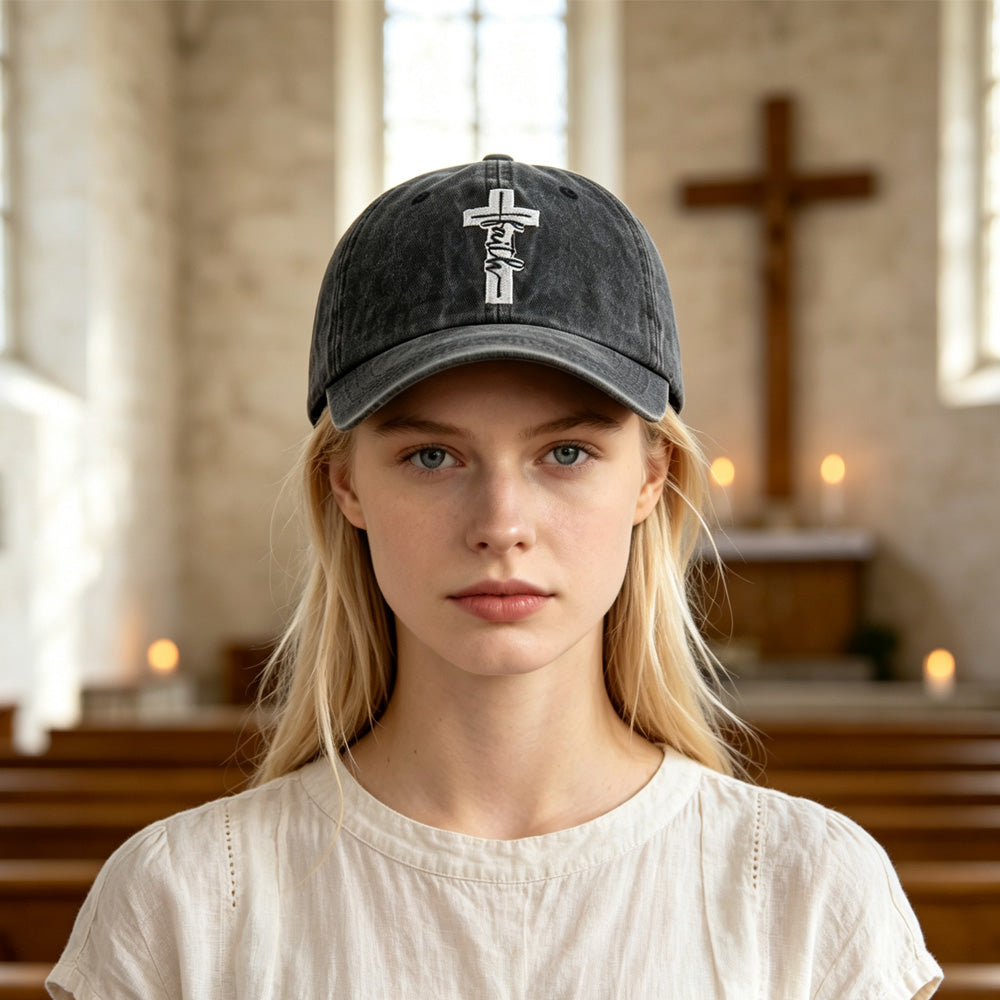Casquette de baseball de 2pcs Lavé Vintage Faith Cross