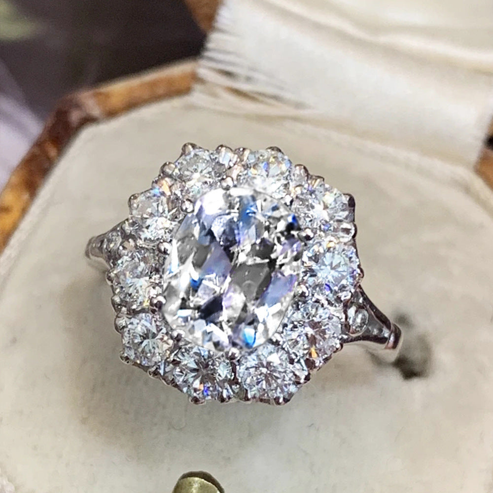 Bague en cuivre de luxe pour femmes avec revêtement en or blanc