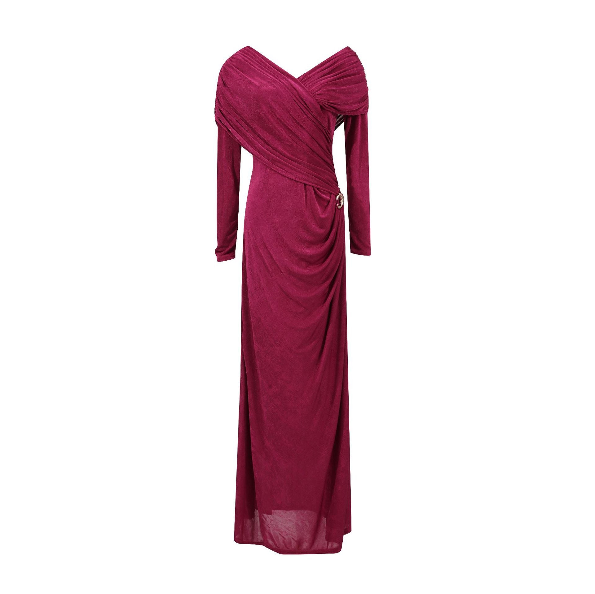 Robe de soirée à manches longues en col V drapé