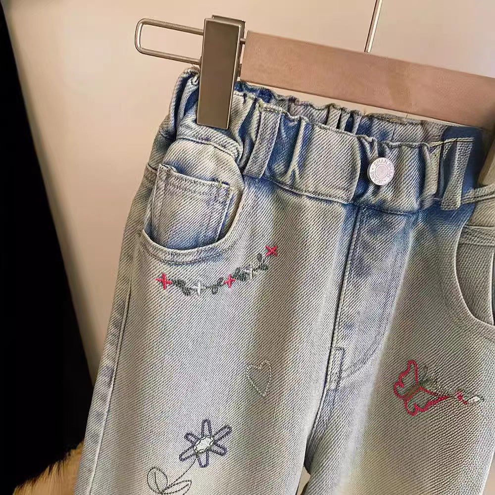 Mode de filles personnalisé brodé droit Jeans