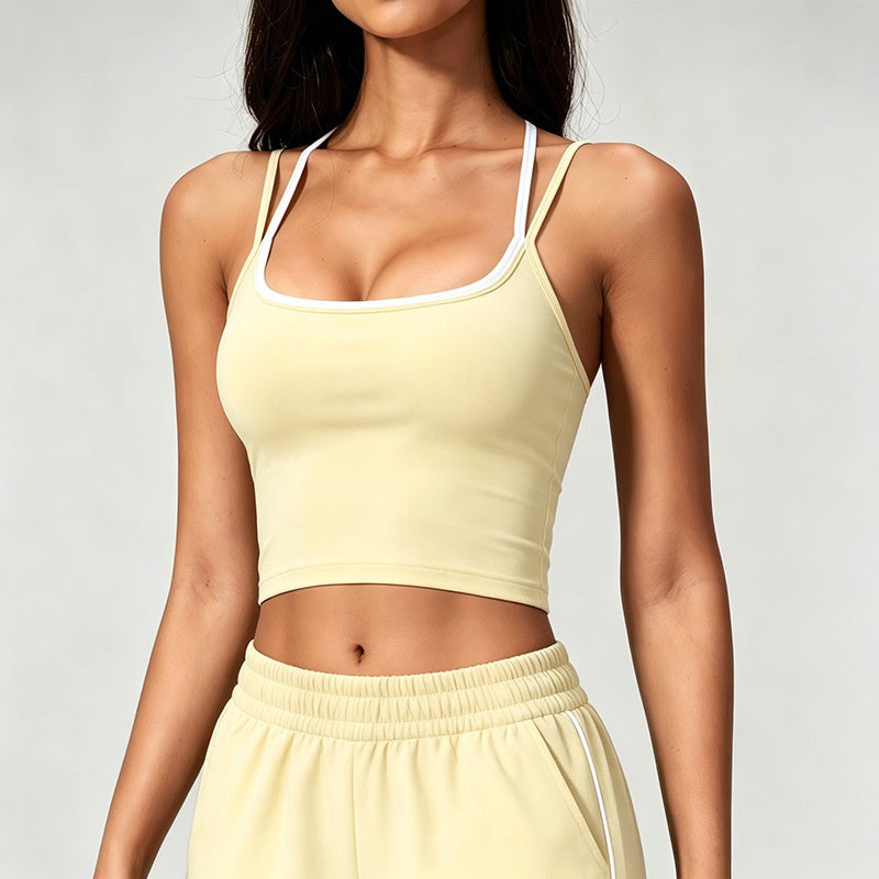 Color Block Sports Bra Halterneck Two Piece Faux Tank Top pour femmes