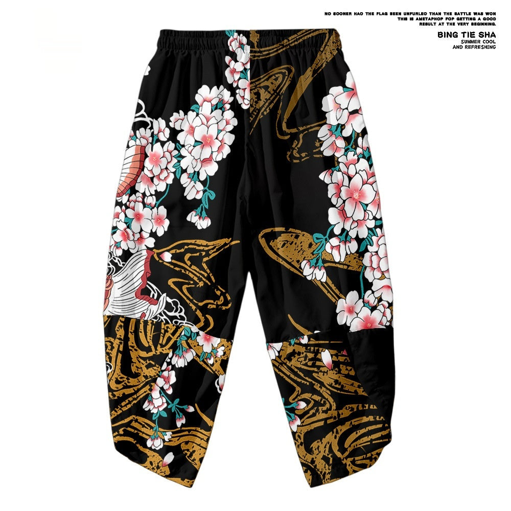 Koi Numérique Impression Japonaise Harajuku Kimono Robe Cloak Cropped Pantalons Set
