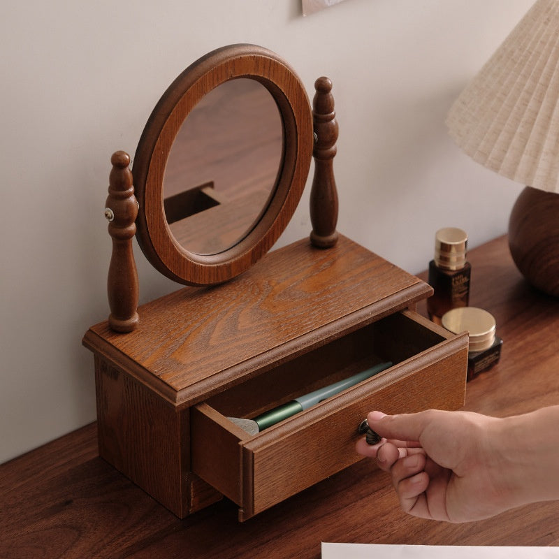 Miroir de maquillage autoportant décoratif de bureau en bois