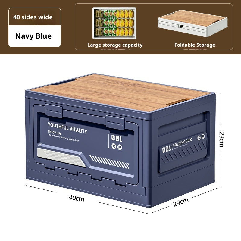 Boîte de rangement en camping extérieur avec porte d'ouverture latérale et couvercle en bois