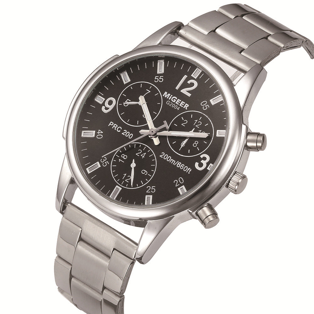 Fausse mode simple Ceinture en acier à trois yeux Montre Quartz