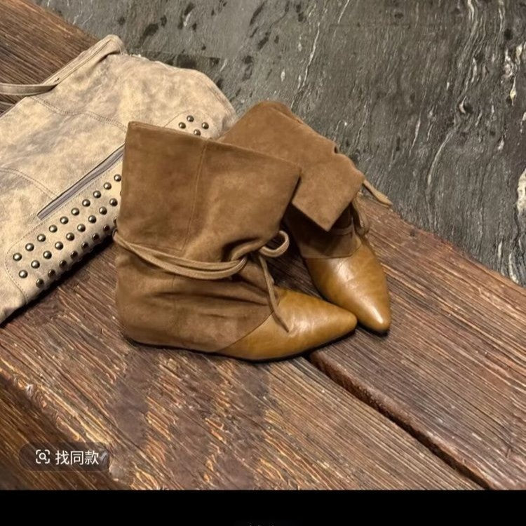 Femmes Bottes de cheville pointue en cuir doux