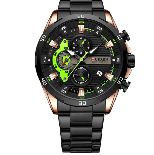 Montre à quartz ronde à six mains en acier