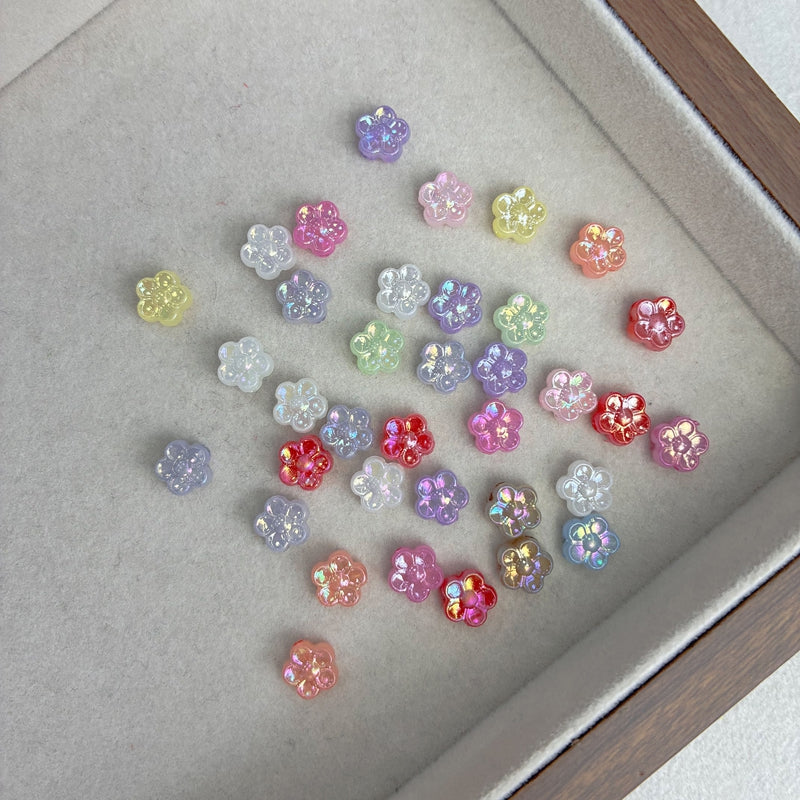 Mini perles de fleurs en acrylique 5-Petal avec paillettes d'or fin