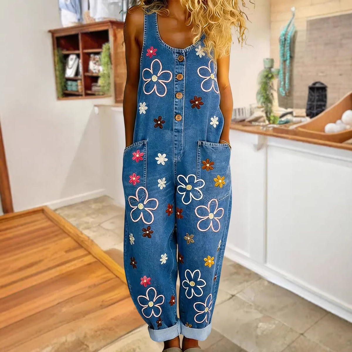 Rétro-style Fashionable Large-leg Faux Denim Survêtements