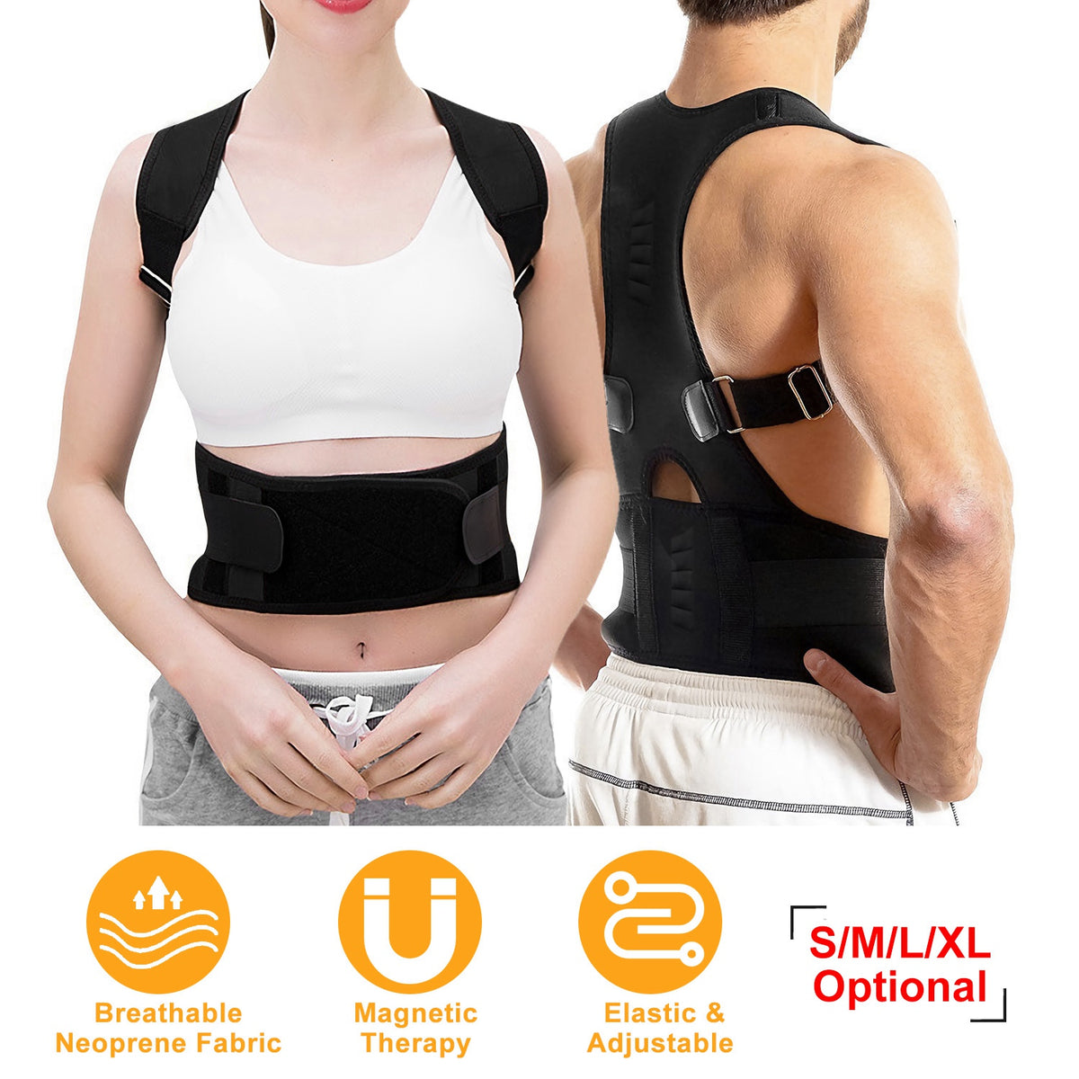 Unisex Posture Corrector Magnetic Lumbar Back Support Posture Belt Adjustable Upper
