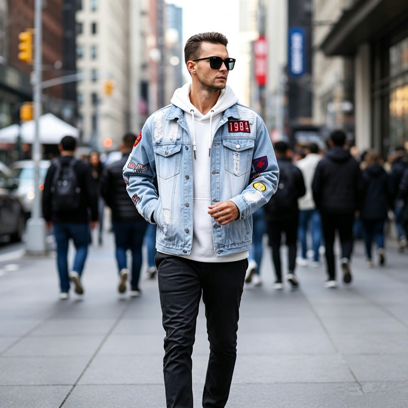 Veste denim pour homme avec manteau européen et américain