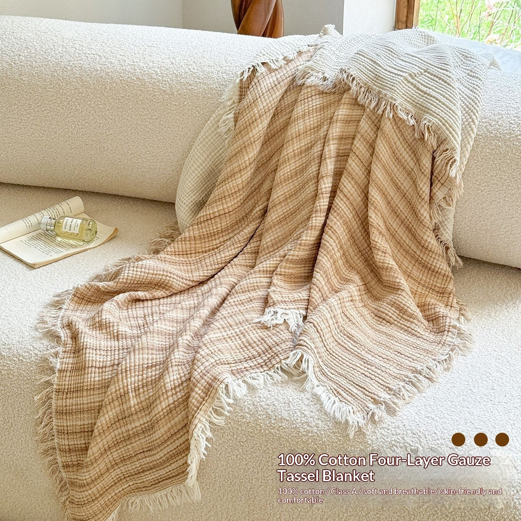 Cotton monocolore Couverture à quatre couches Gauze Tassel