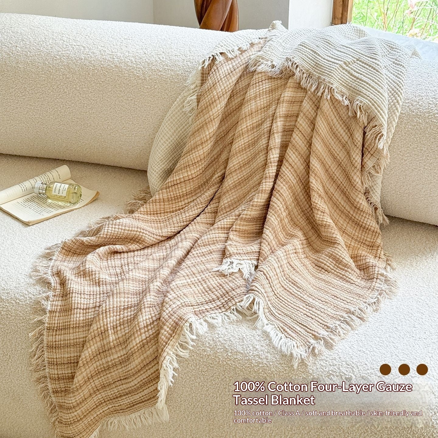 Cotton monocolore Couverture à quatre couches Gauze Tassel