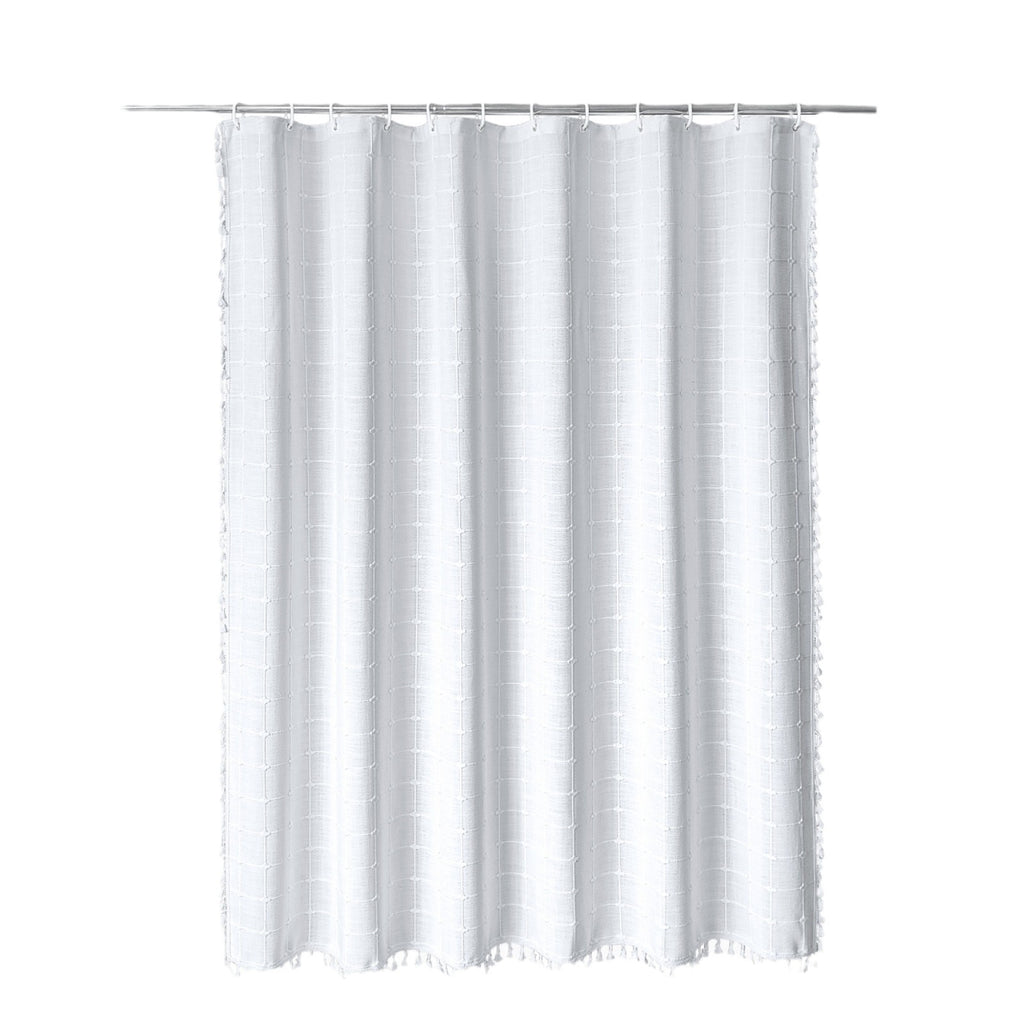 Tencel-linen Checkered Tassel Salle de bain Checkered Partition Rideau de douche imperméable Curta