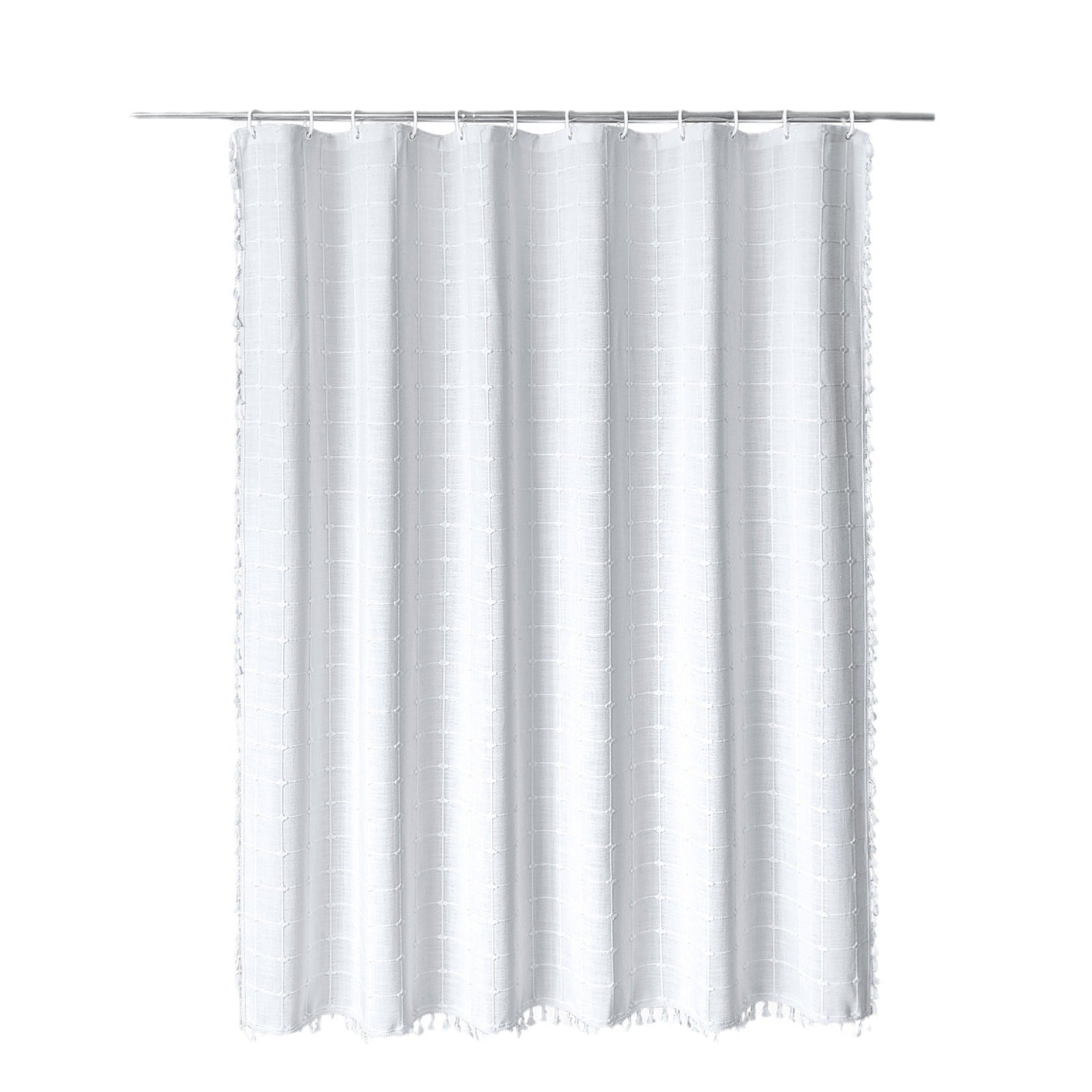 Tencel-linen Checkered Tassel Salle de bain Checkered Partition Rideau de douche imperméable Curta