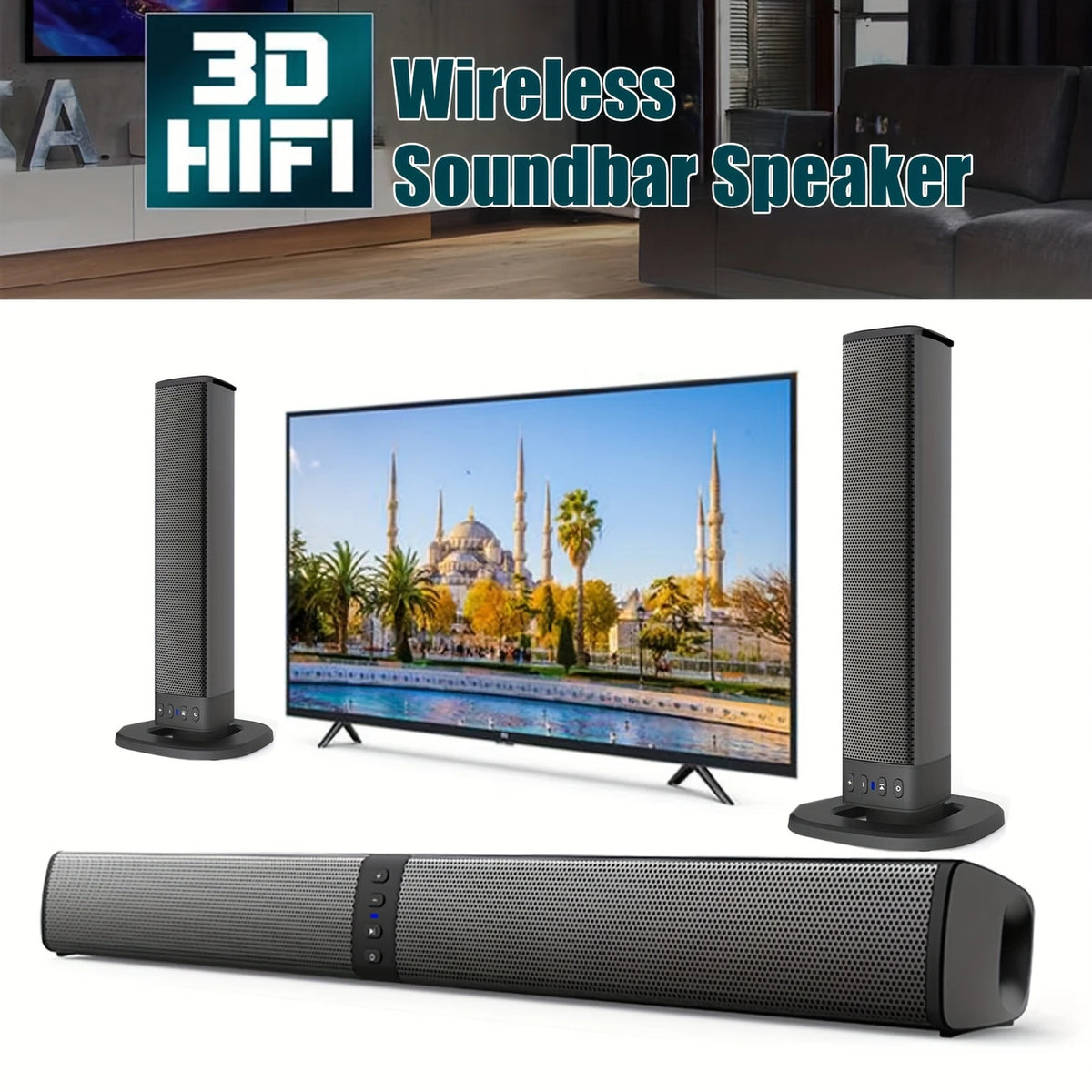 2-in-1 Soundbar for Living Room Home Bluetooth Speaker with Built-in Soundbar