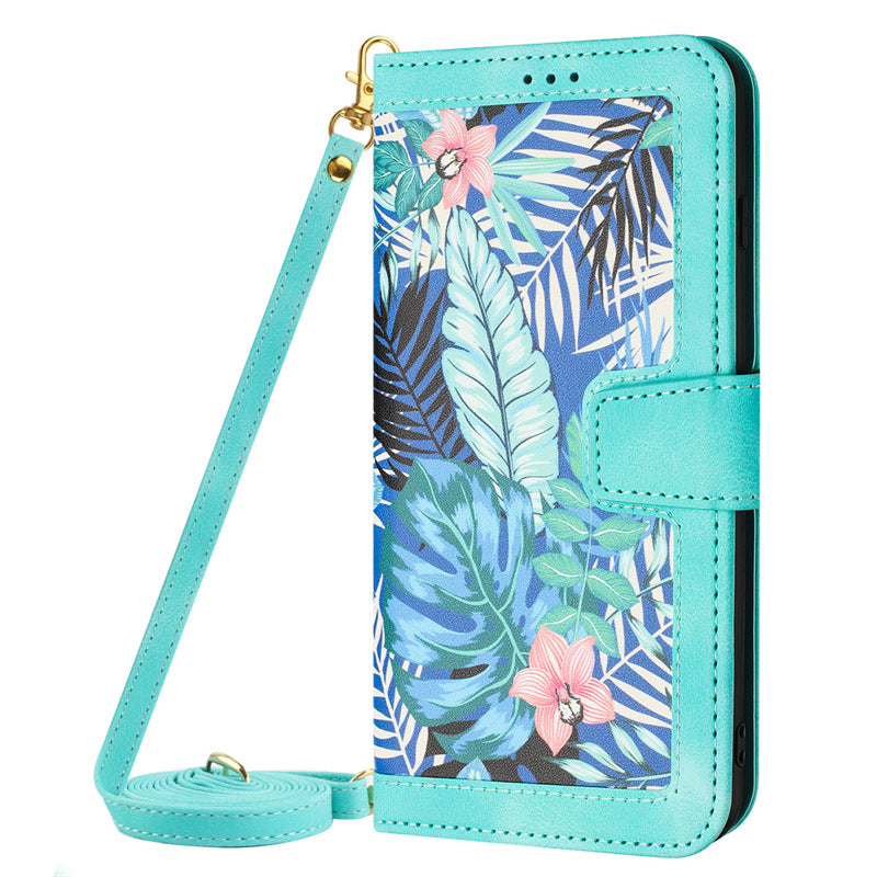 Petit étui en cuir Flip Floral Étui téléphonique