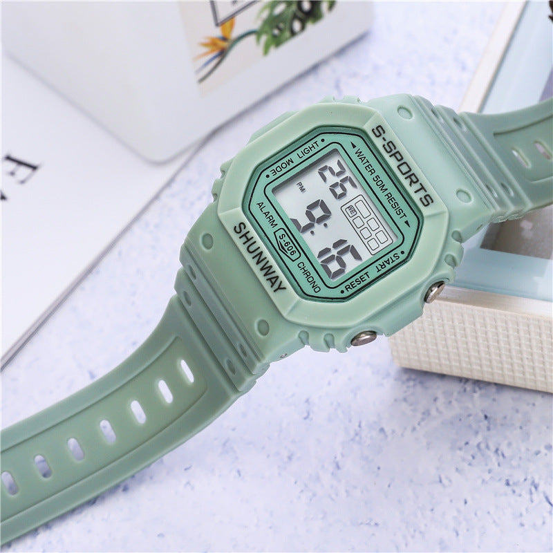 Imperméable Lumineux Petit carré Étudiant Montre électronique
