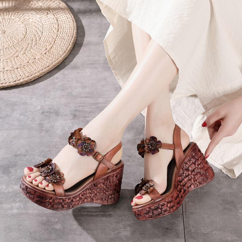 Sandales retro-style plus-taille à semelle épaisse pour les femmes