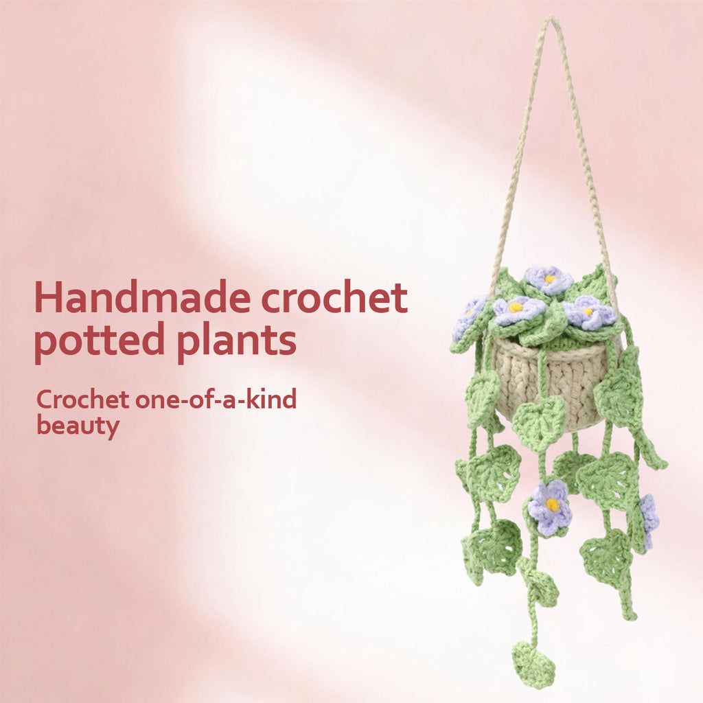 Crochet à la main suspendu ornement en pot avec trailing clair pourpre Blossoms et lea vert