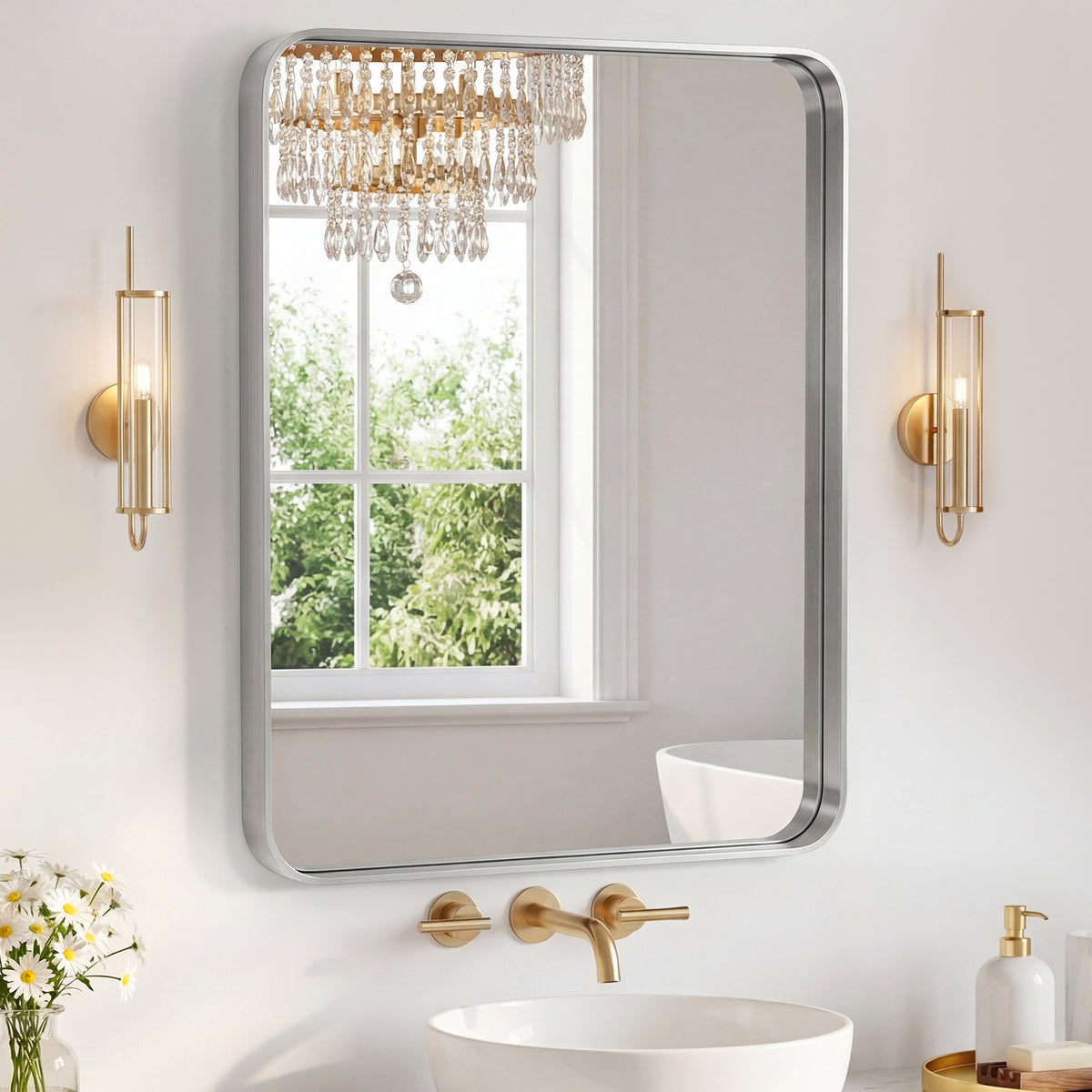 Miroir mural avec cadre en métal rectangulaire