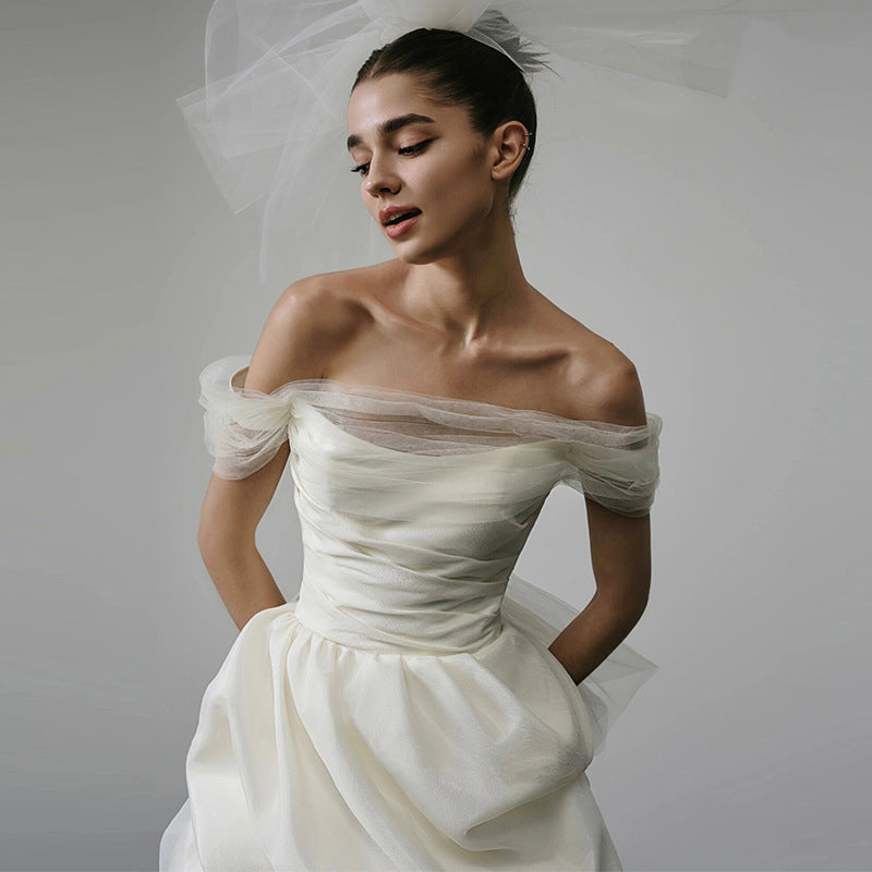 Robe de mariée légère hors-épaule Blanc Court