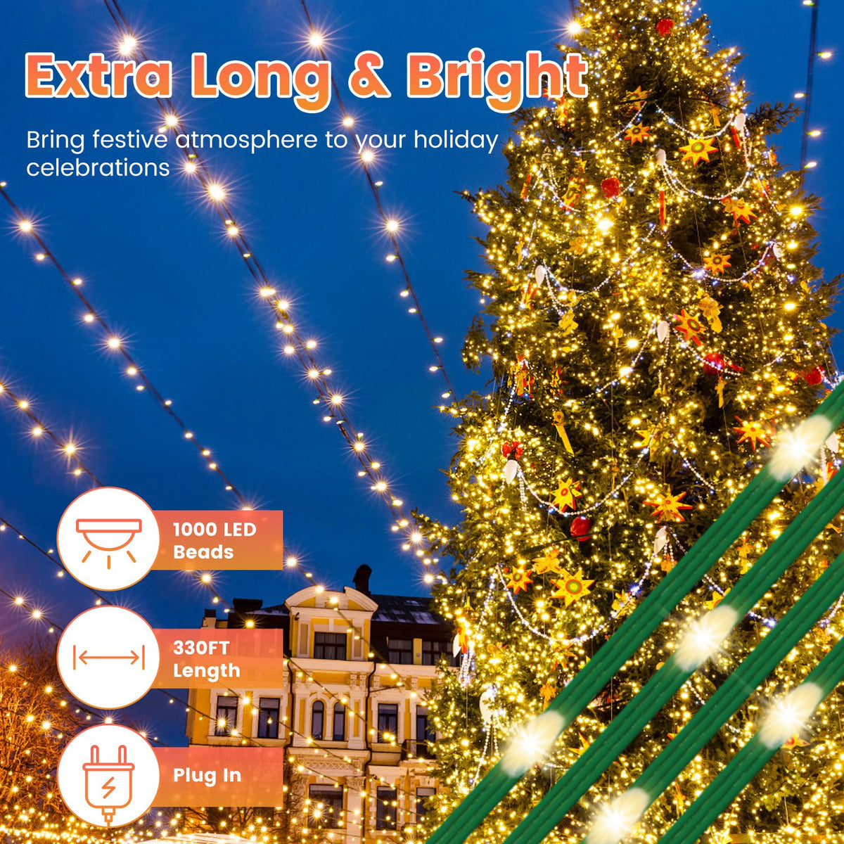 330FT String Lights Outdoor Christmas Decoration Lights With Remote IP44 Waterproof 8 Ligh