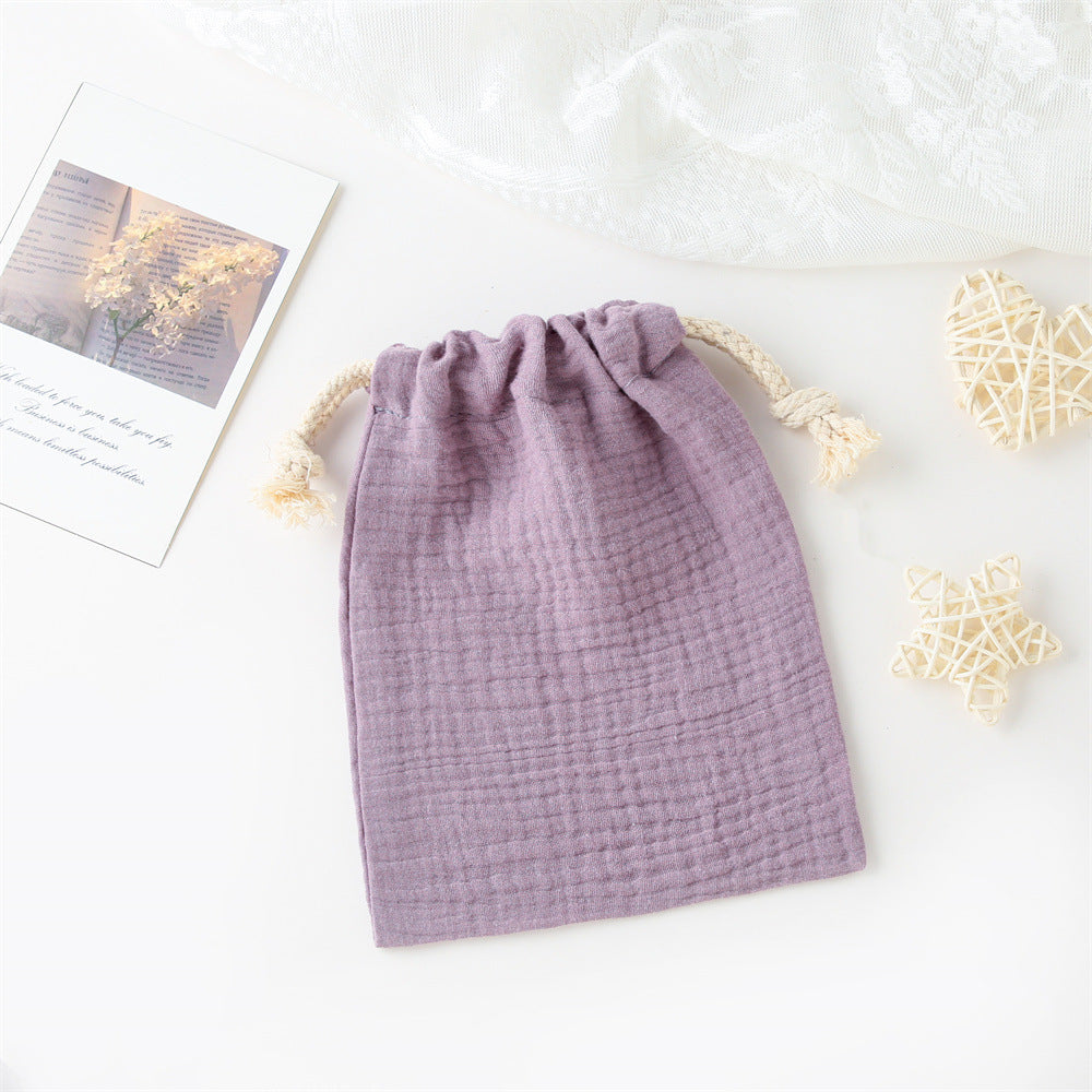 Double couche Drawstring Pocket Cotton Imprimé Crêpe Bib Sac de suspension