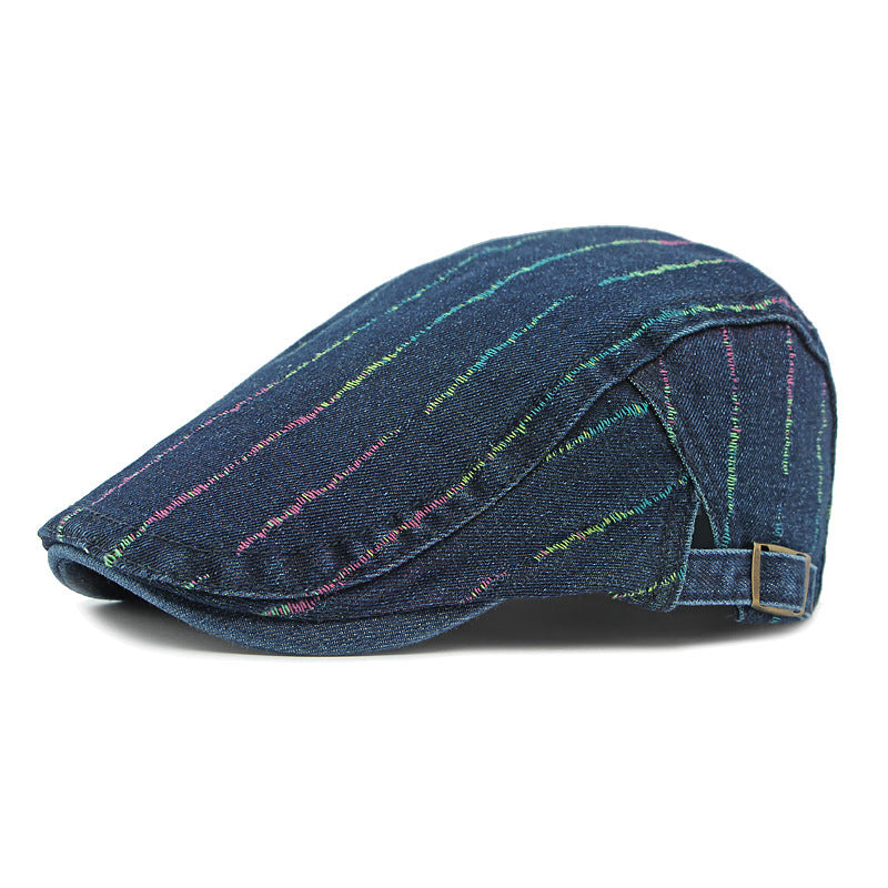 Les hommes et les femmes matching bold color stripes réglable Beret avec lavés et mouillés F