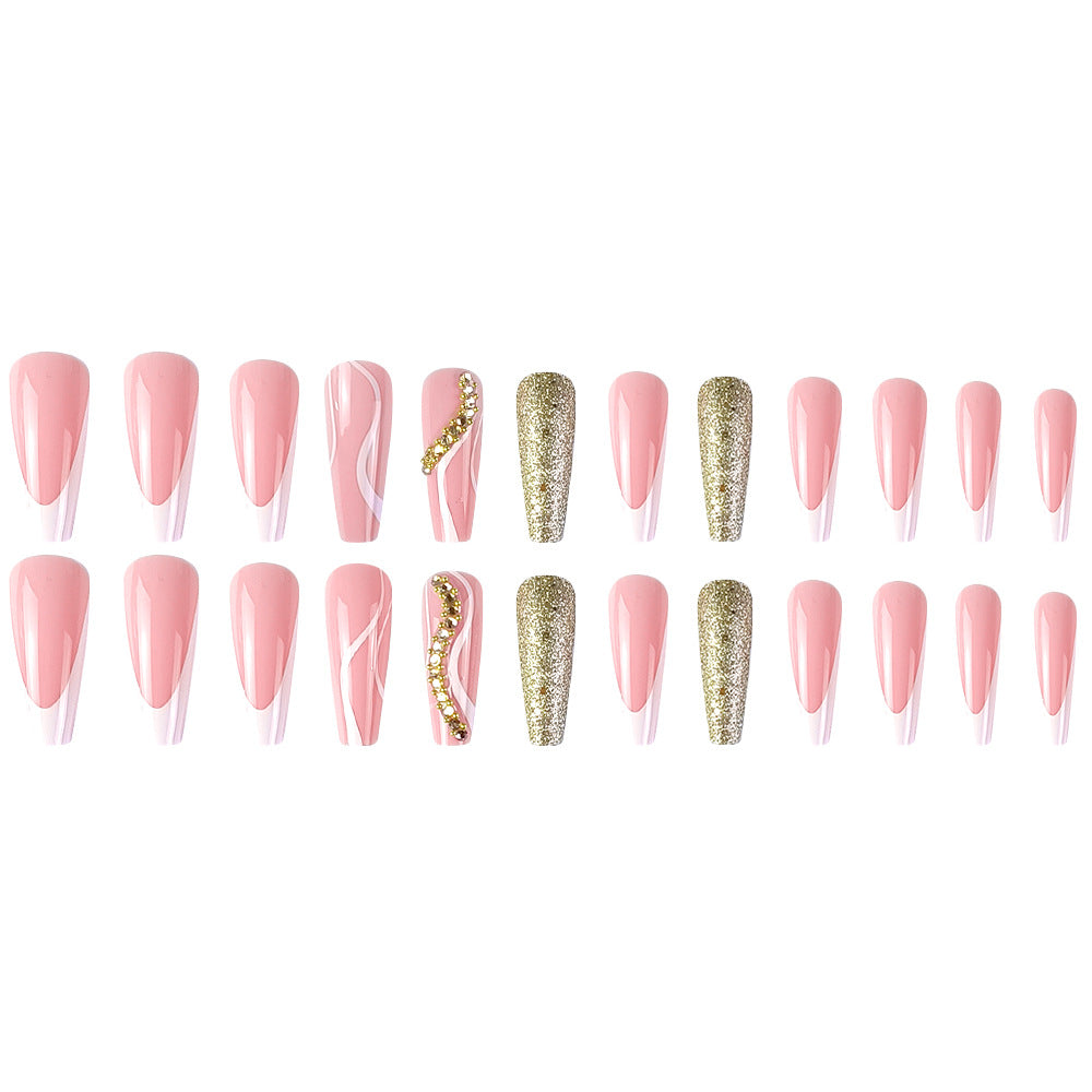 24 pièces en forme de cercueil en forme de cercueil à bord blanc French Pressing style Nail Geometric Lin