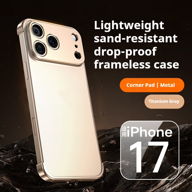 Plaquette à quatre corners en métal pour Iphone17promax Boîtier de téléphone ultra-mince sans cadre de protection C