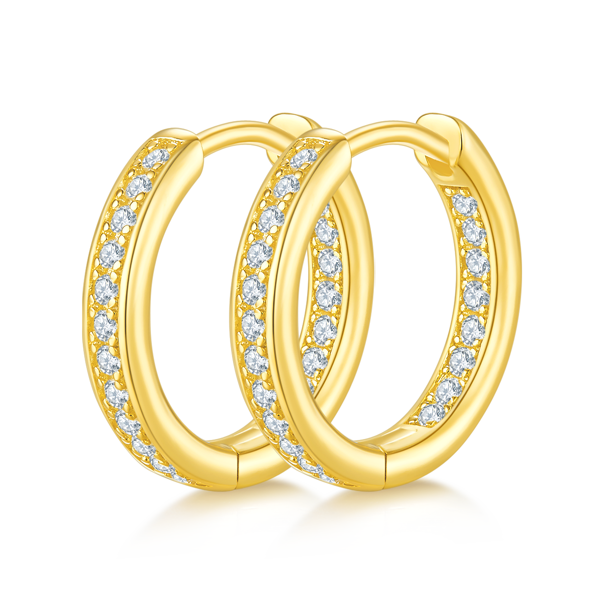 S925 Argent Sterling 40pcs Moissanite Huggie Boucles d'oreilles Hoop Femmes 14,5mm Platine plaqué GR