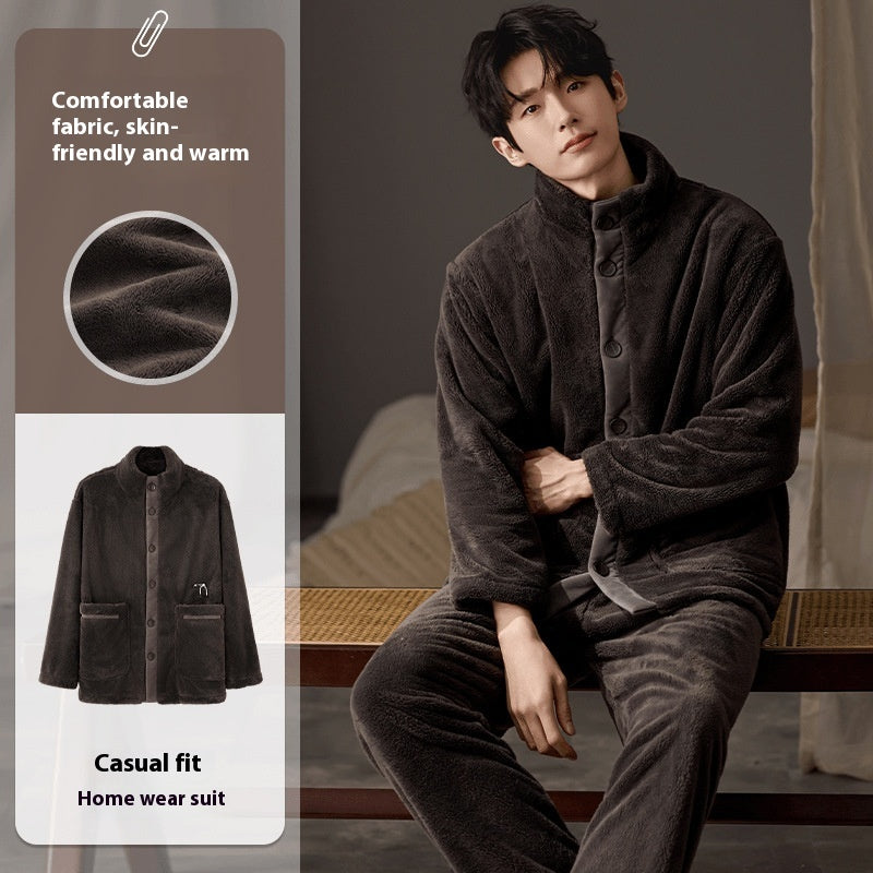 Pyjama homme plus taille longue manches vêtements de salon chauds