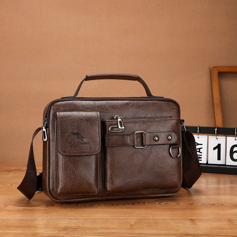 Homme Grande capacité PU sac d'épaule style d'affaires rétro