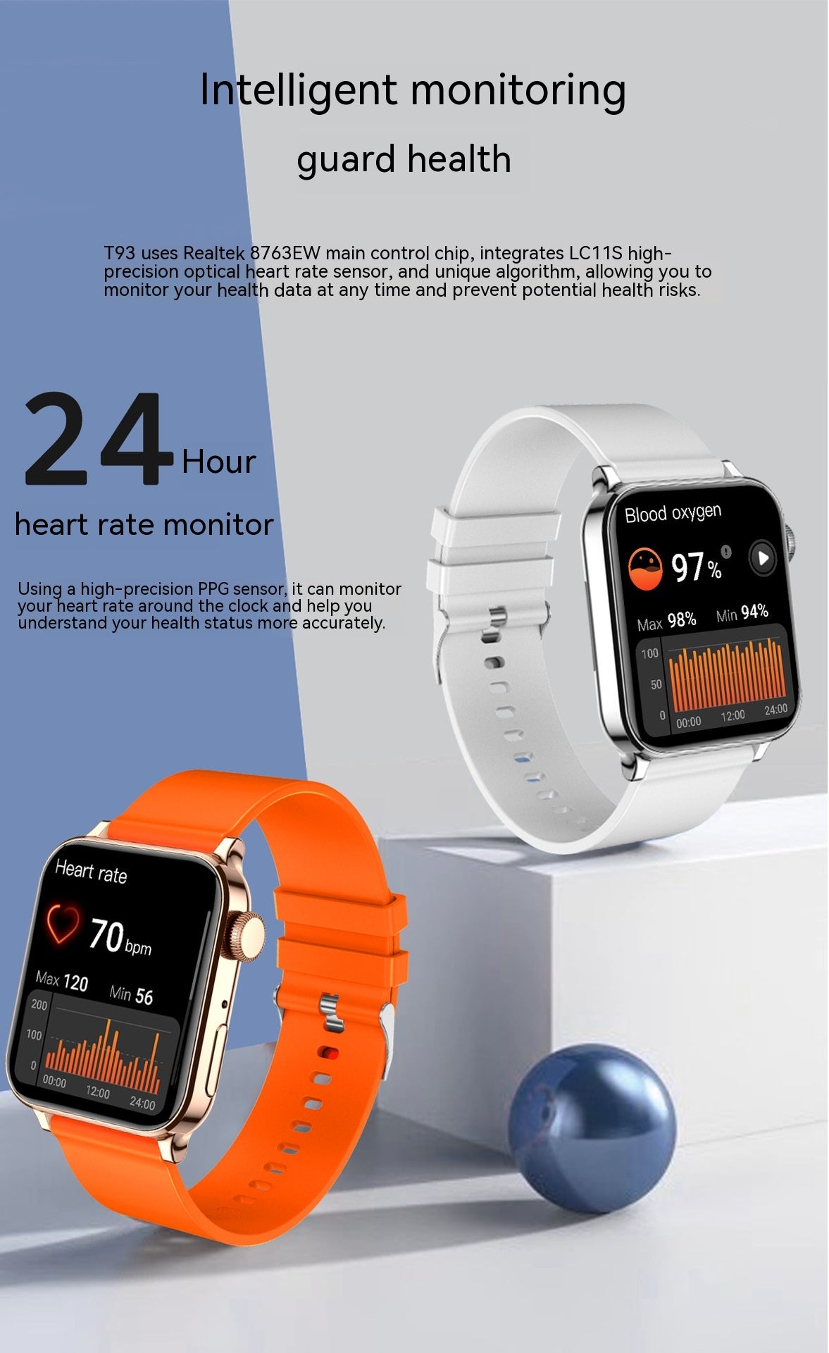 Smart Watch En temps réel Sleep Blood Pression Blood Oxygen Exercise Monitoring Watch Hommes Et