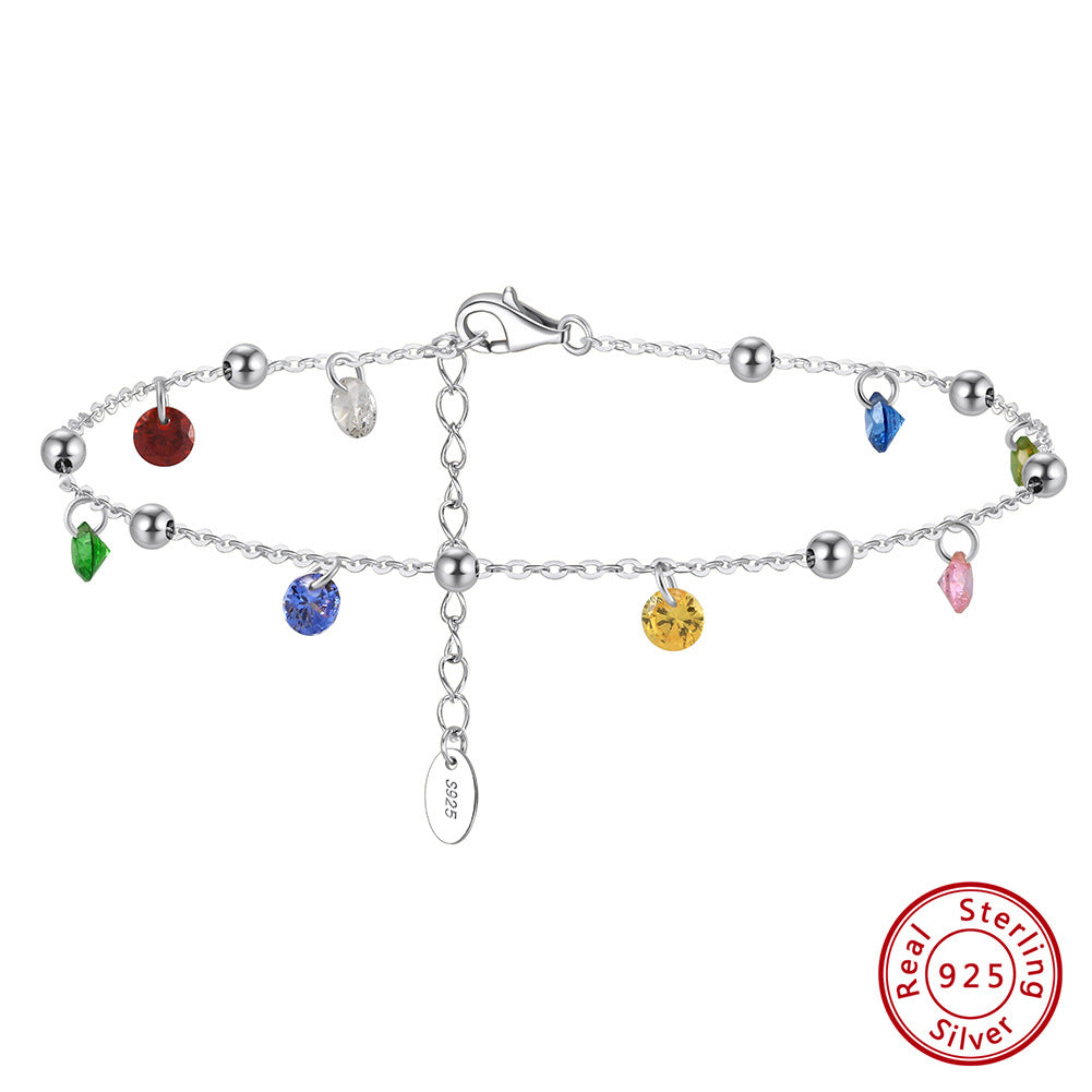 S925 Argent Sterling Couleur Zircon Starry Sky Anklet