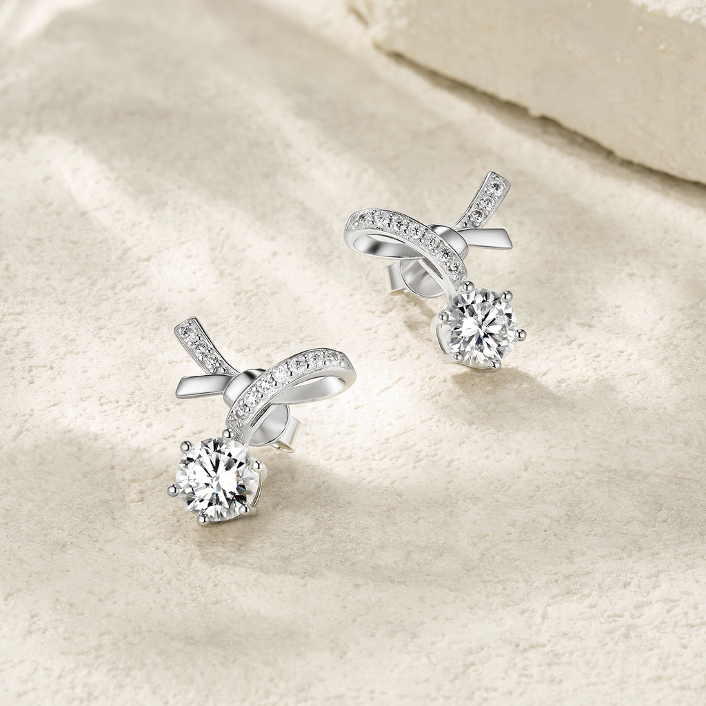 S925 Boucles d'oreilles Sterling Silver Bowknot Stud