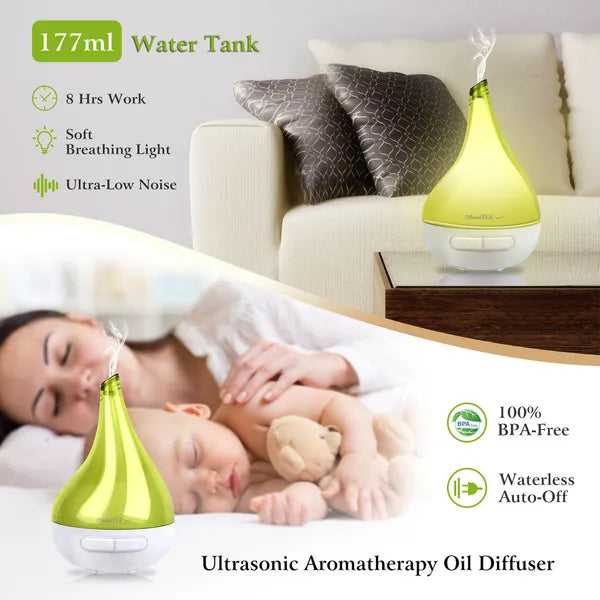 Diffuseur d'huile essentielle à l'arôme ultrasonique, en forme de goutte, à l'humidificateur Cool Mist