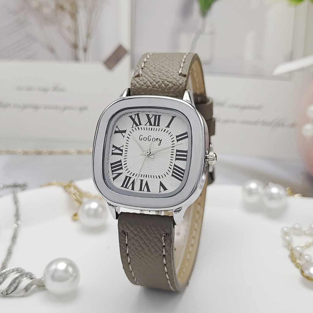 Montre de bracelet en cuir rétro pour femmes