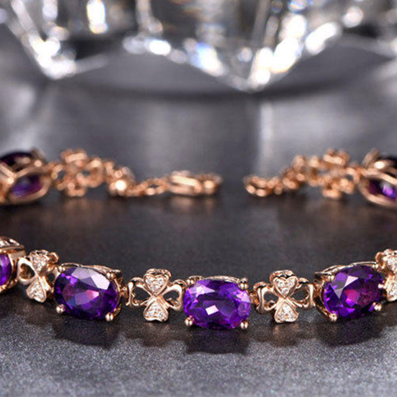 Qualité Crochet d'oreille pourpre Gemstone Diamond Bague Collier Rose Or Collier