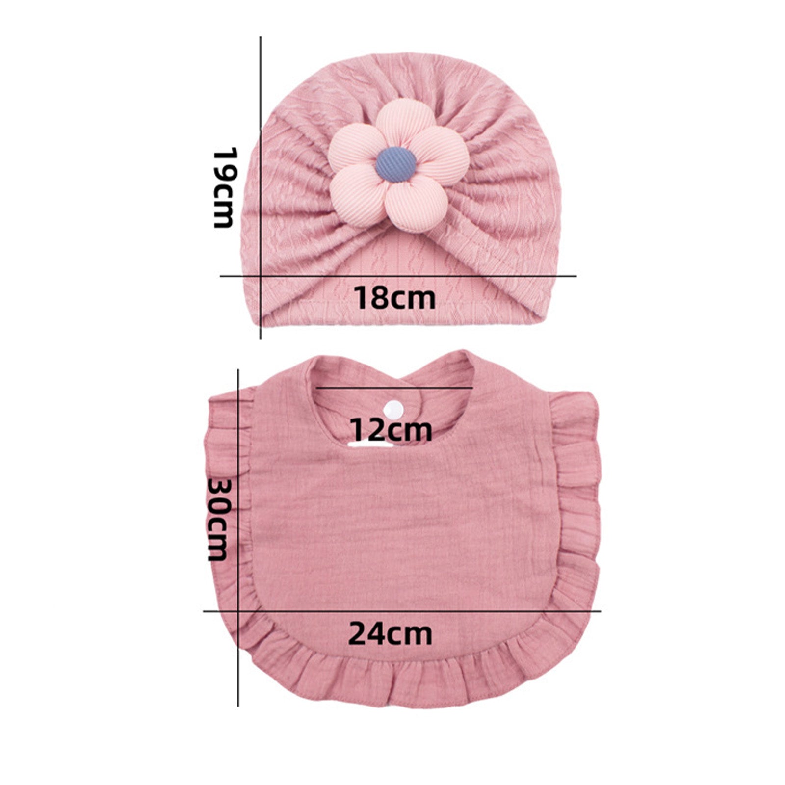 Chapeau de bébé et ensemble de bib nouveau-né - Muslin Drool Bibs avec Frilly Trim Soft Coton Organic Bonnet