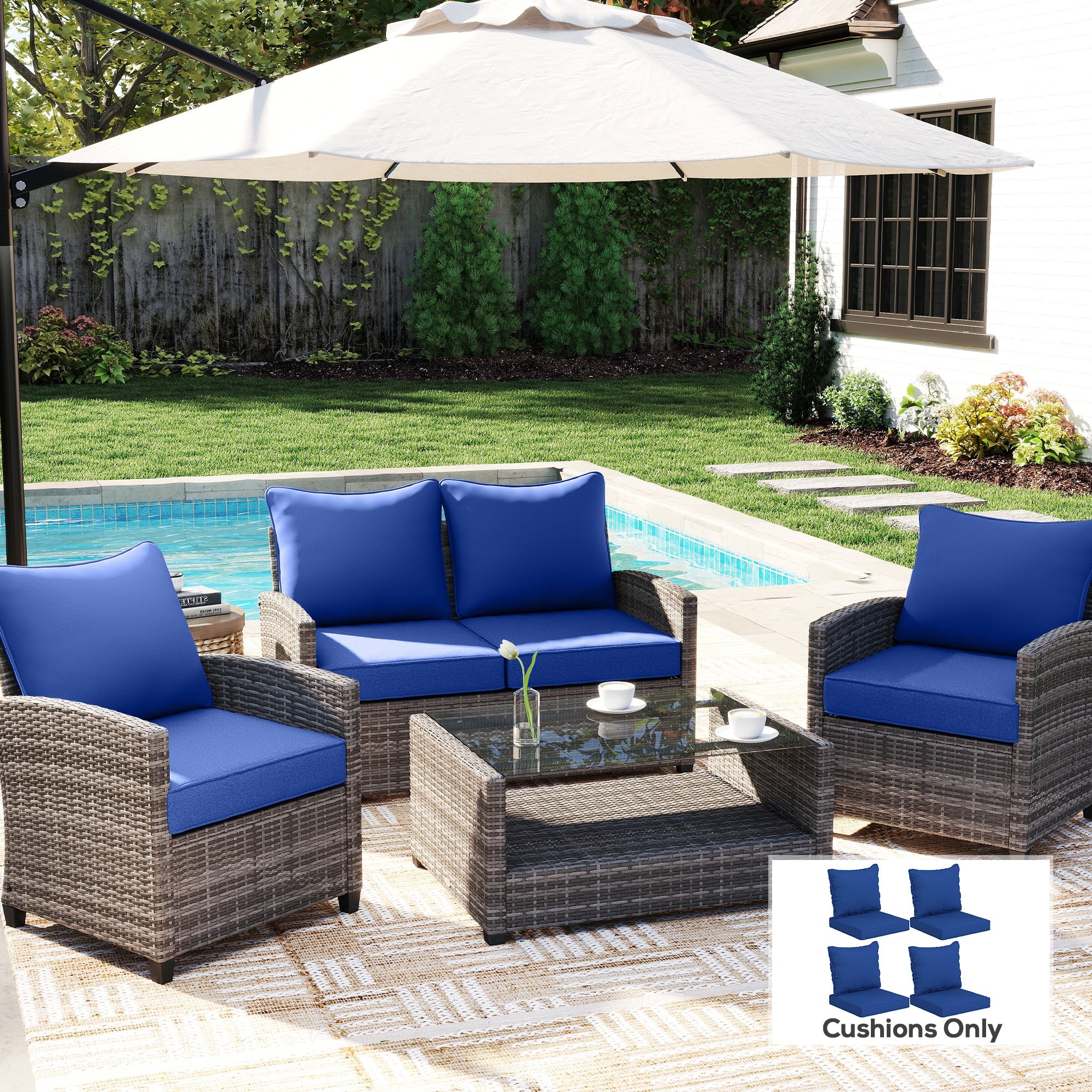 Coussins de chaise Patio ensemble de 4 avec siège et dossier