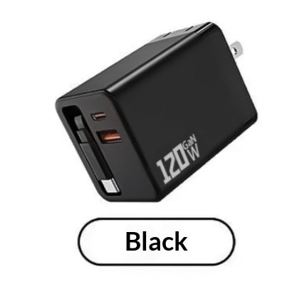 Chargeur rapide GAN 120W avec un câble rétractable intégré