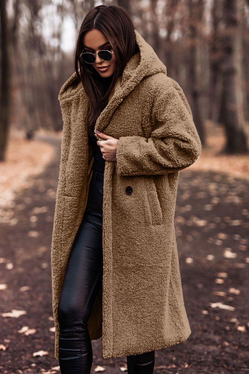 En-Stock Amazon Supply Automne et hiver Mode Long Solid Couleur Long-Sleeve Woolen Femmes