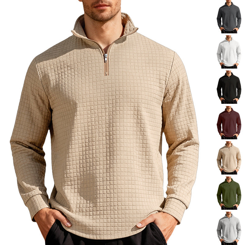 Homme d'affaires casual Loose-fit Jacquard Col d'équipage demi-zip Hoodie avec petite patte carrée