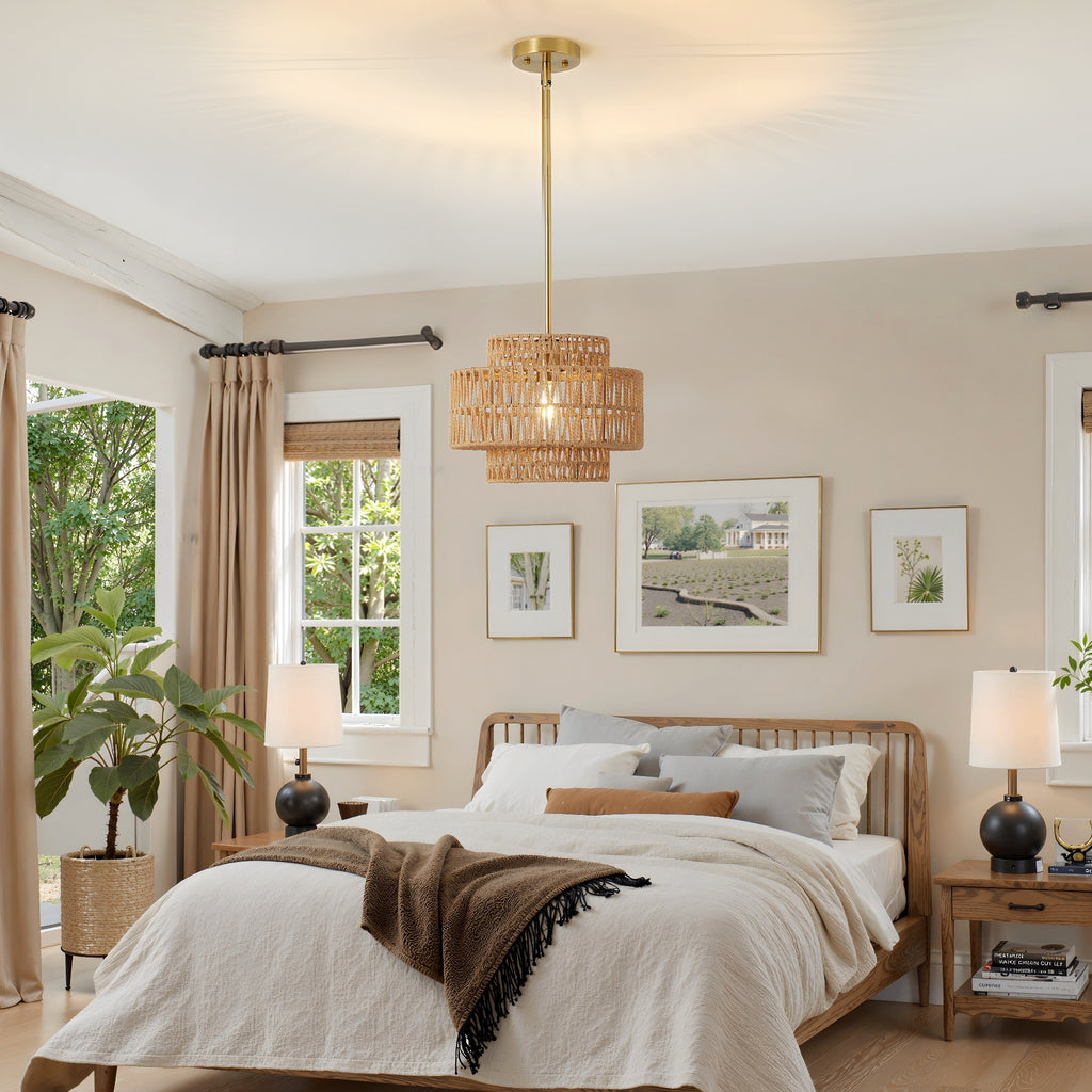 12.6 en Boho Rattan Chandelier luminaire