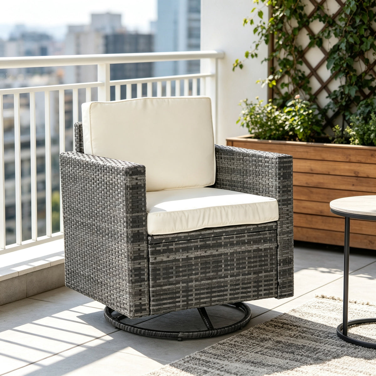 Crème blanc PE Wicker Outdoor Swivel Rocker - 360degré Patio Glider chaise pour porch