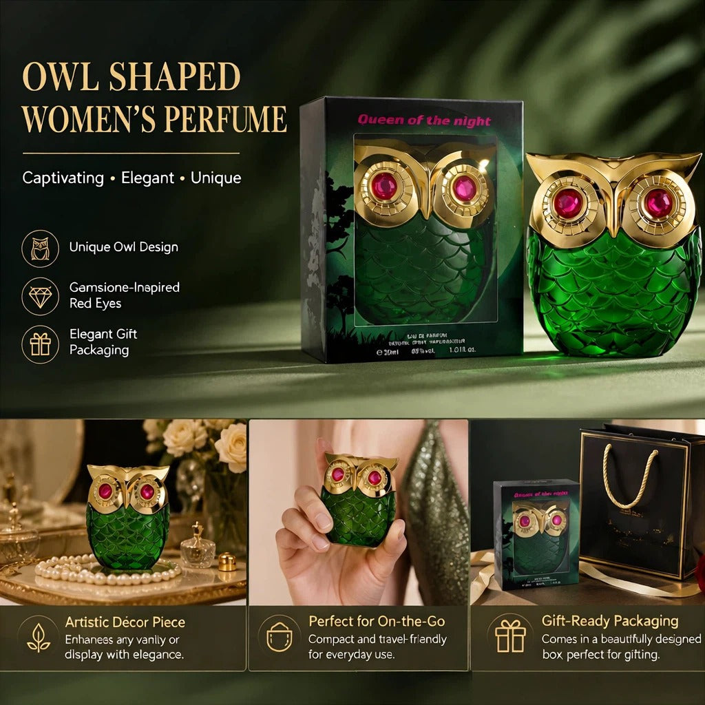 Perfume haut de gamme à parfum vert dans un design d'hiboux